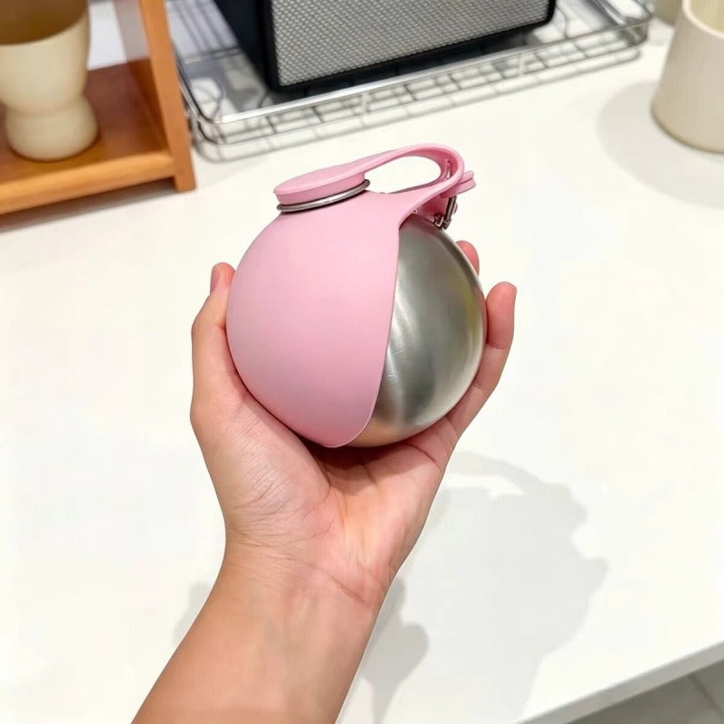 304 Stainless Steel Portable Pet Water Bottle with Foldable Bowl 285ml