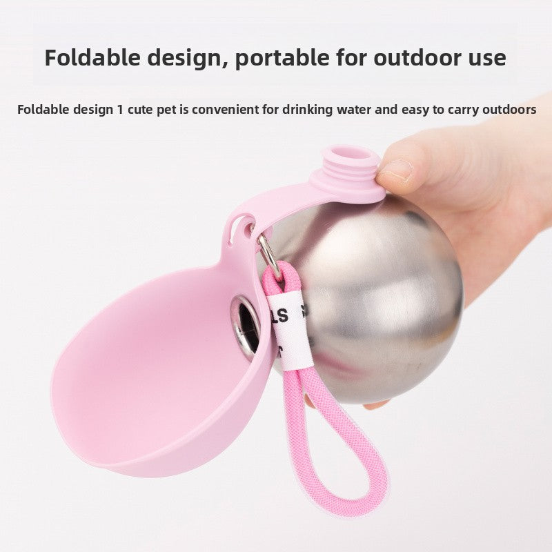 304 Stainless Steel Portable Pet Water Bottle with Foldable Bowl 285ml